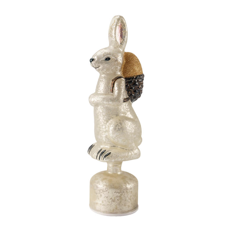 Vintage Mercury Glass Rabbit Figurine  (Silver / Antique White Finish)