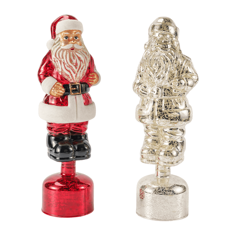 Vintage Mercury Glass Santa Claus Figurine  (Red / Silver / Light Green Finish)