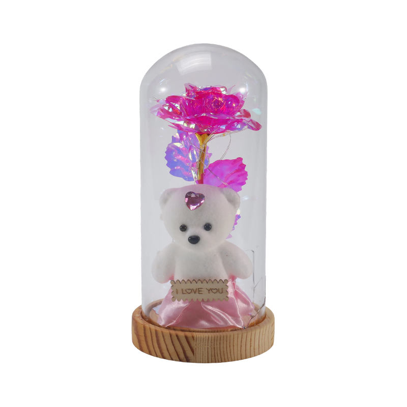 Galaxy Rose Glass Cloche Light  (With/Without Teddy Bear, Multiple Colors)