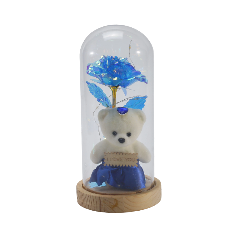 Galaxy Rose Glass Cloche Light  (With/Without Teddy Bear, Multiple Colors)