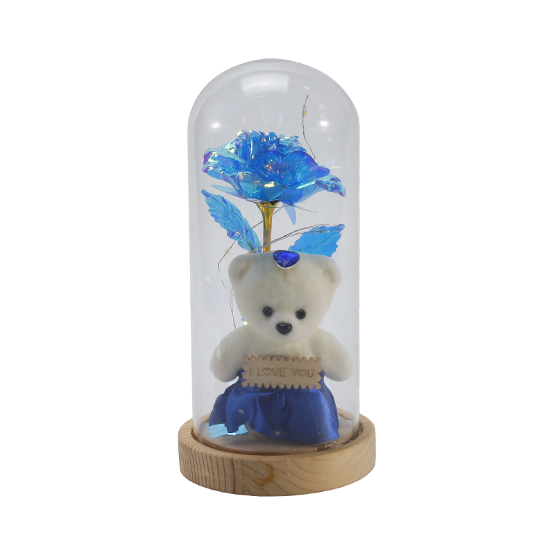 Galaxy Rose Glass Cloche Light  (With/Without Teddy Bear, Multiple Colors)