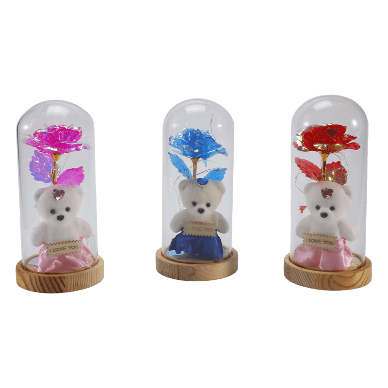 Galaxy Rose Glass Cloche Light  (With/Without Teddy Bear, Multiple Colors)