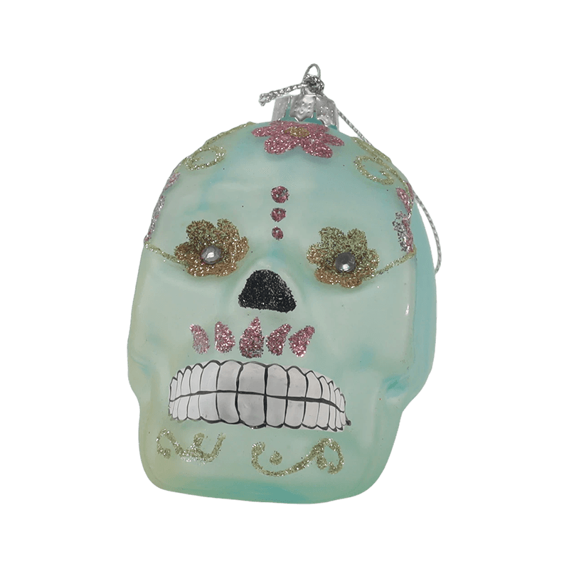 Iridescent Skull Decor / Sugar Skull Glass  Ornament Set