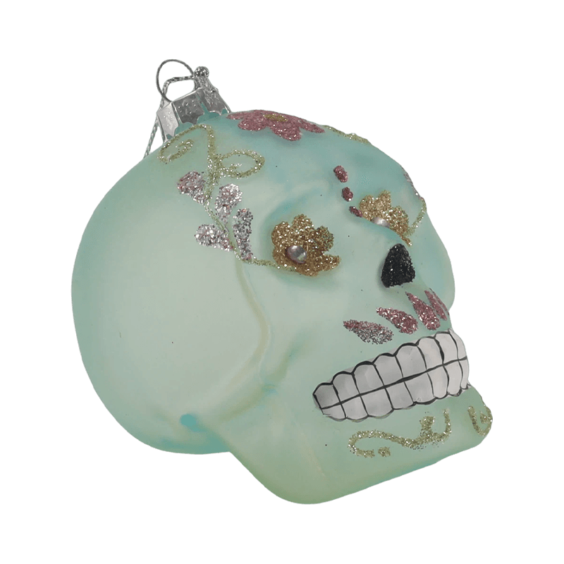 Iridescent Skull Decor / Sugar Skull Glass  Ornament Set