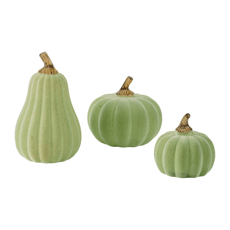 Multi-size Velvet/Flocked Decorative  Pumpkin Set with Glass Stem