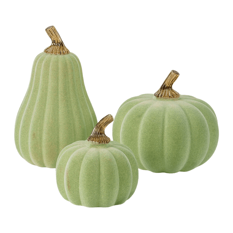 Multi-size Velvet/Flocked Decorative  Pumpkin Set with Glass Stem