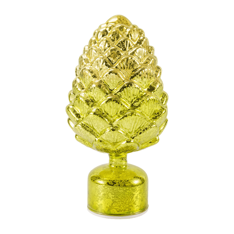 Vintage Mercury Glass Candle & Pinecone Figurine  (Green / Gold Finish)
