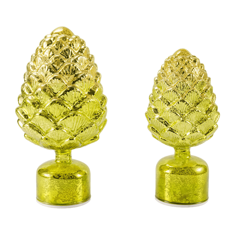 Vintage Mercury Glass Candle & Pinecone Figurine  (Green / Gold Finish)