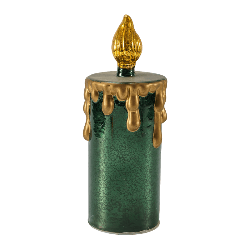 Vintage Mercury Glass Candle & Pinecone Figurine  (Green / Gold Finish)