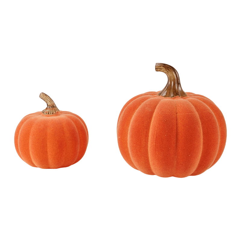 Multi-size Velvet/Flocked Decorative  Pumpkin Set with Glass Stem