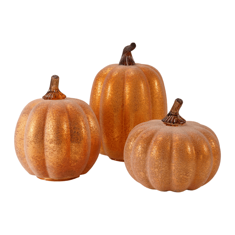 Multi-size Velvet/Flocked Decorative  Pumpkin Set with Glass Stem