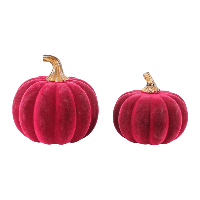 Multi-size Velvet/Flocked Decorative  Pumpkin Set with Glass Stem