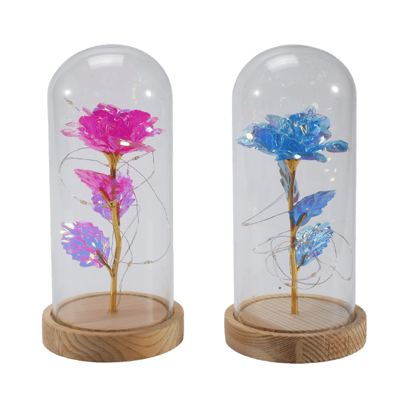 Galaxy Rose Glass Cloche Light  (With/Without Teddy Bear, Multiple Colors)