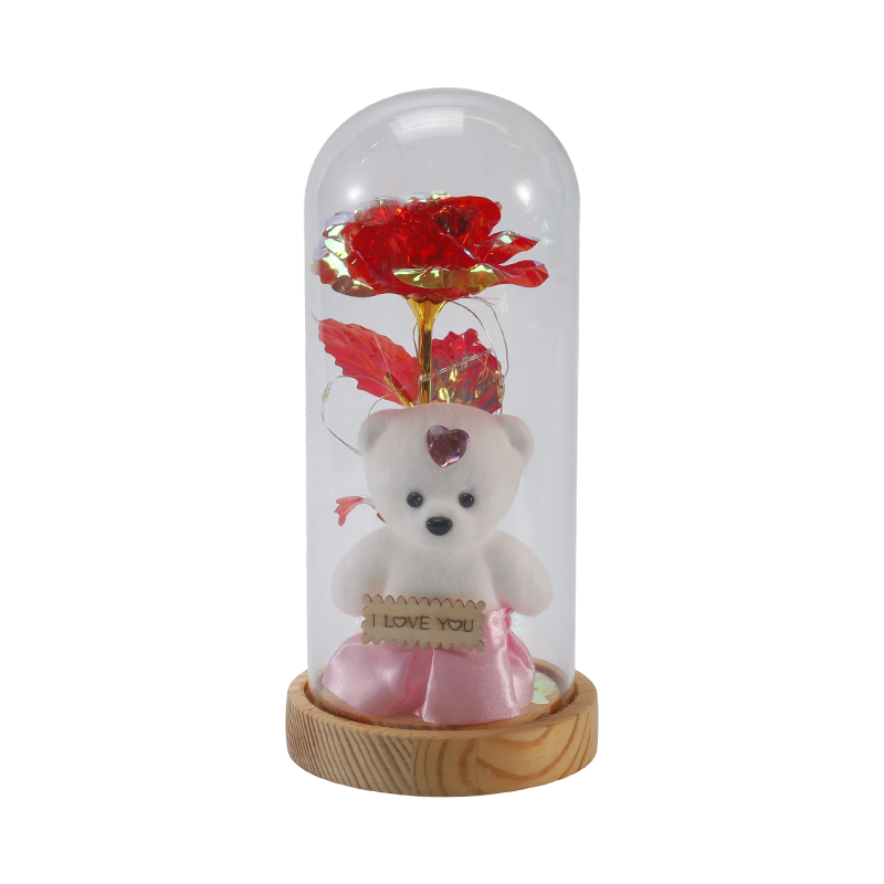 Galaxy Rose Glass Cloche Light  (With/Without Teddy Bear, Multiple Colors)