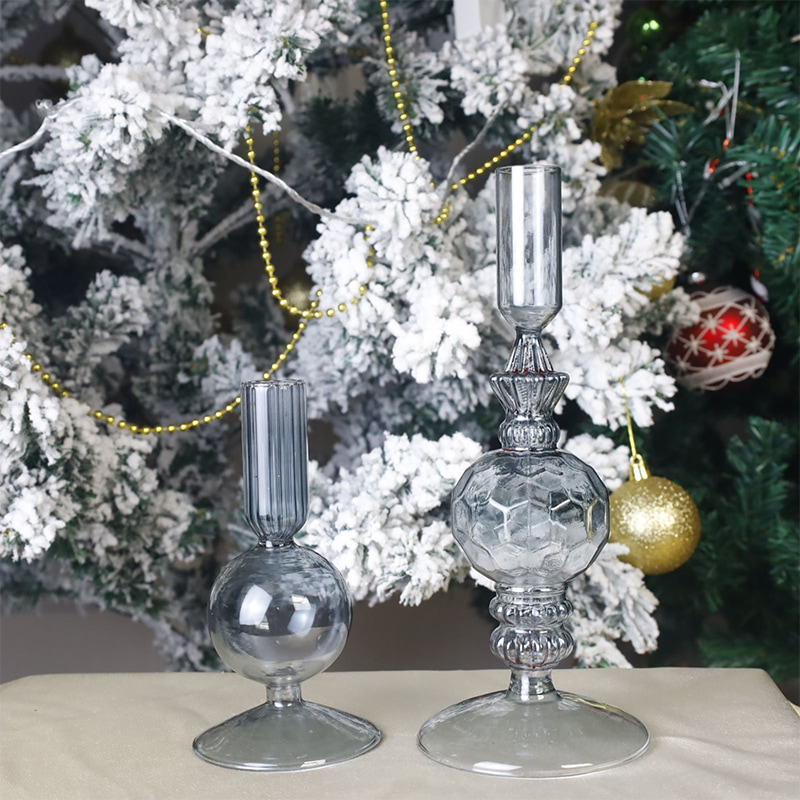 18cm Hand-Blown Glass Candlestick Holder Holiday Tabletop Decor