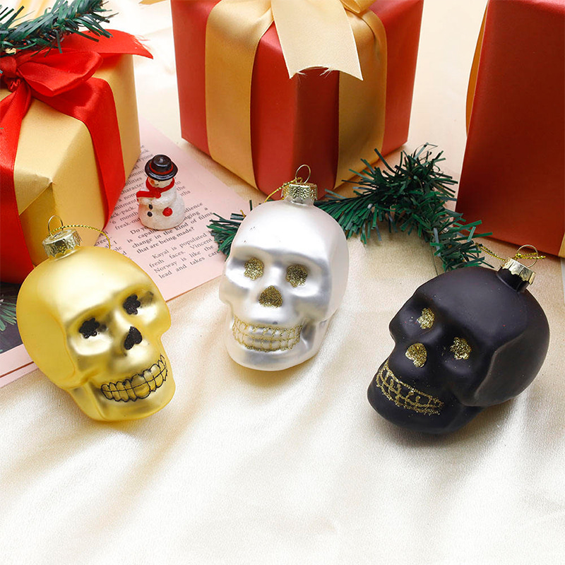 8*9cm Halloween Glass Skull Ornament Set