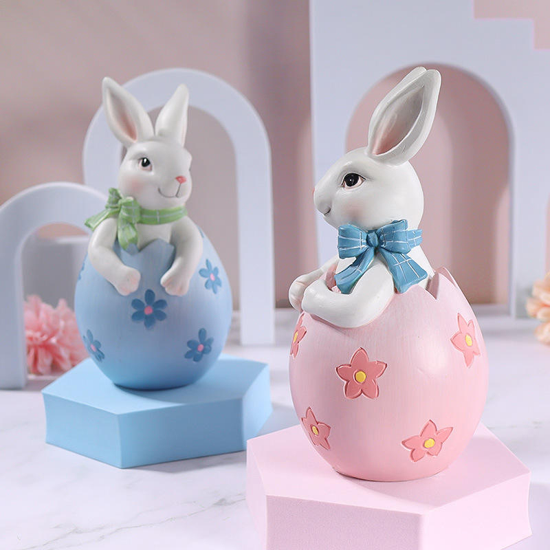 8*16cm Resin Easter Bunny Figurine Decor Set