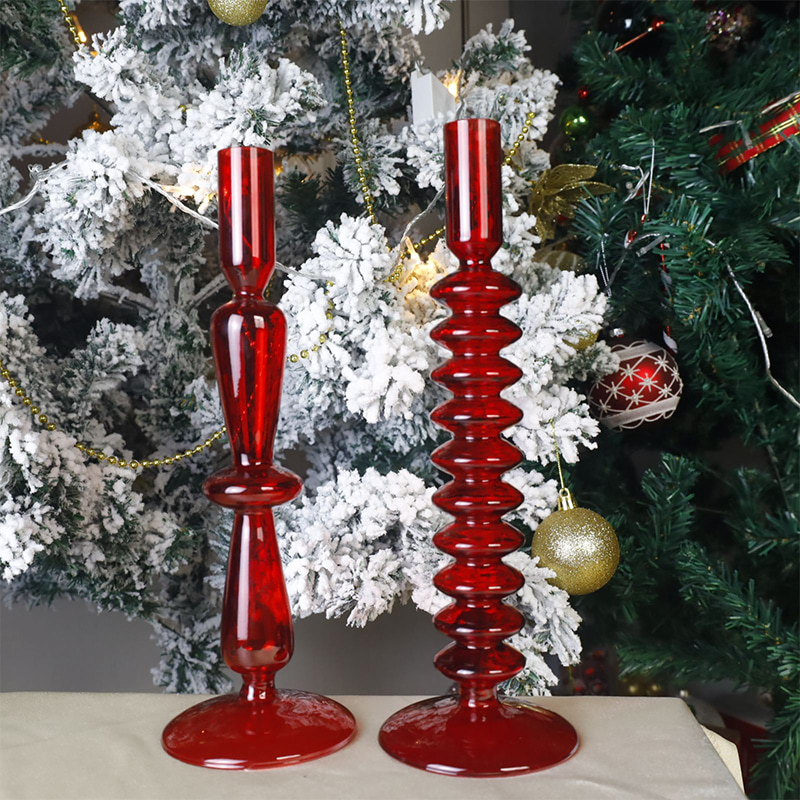 18cm Hand-Blown Glass Candlestick Holder Holiday Tabletop Decor