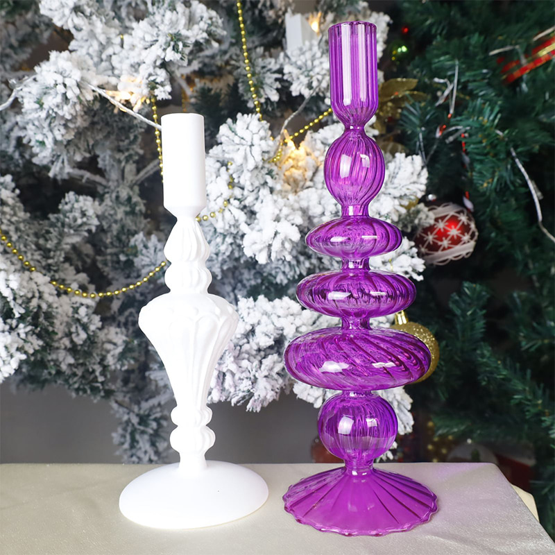 18cm Hand-Blown Glass Candlestick Holder Holiday Tabletop Decor