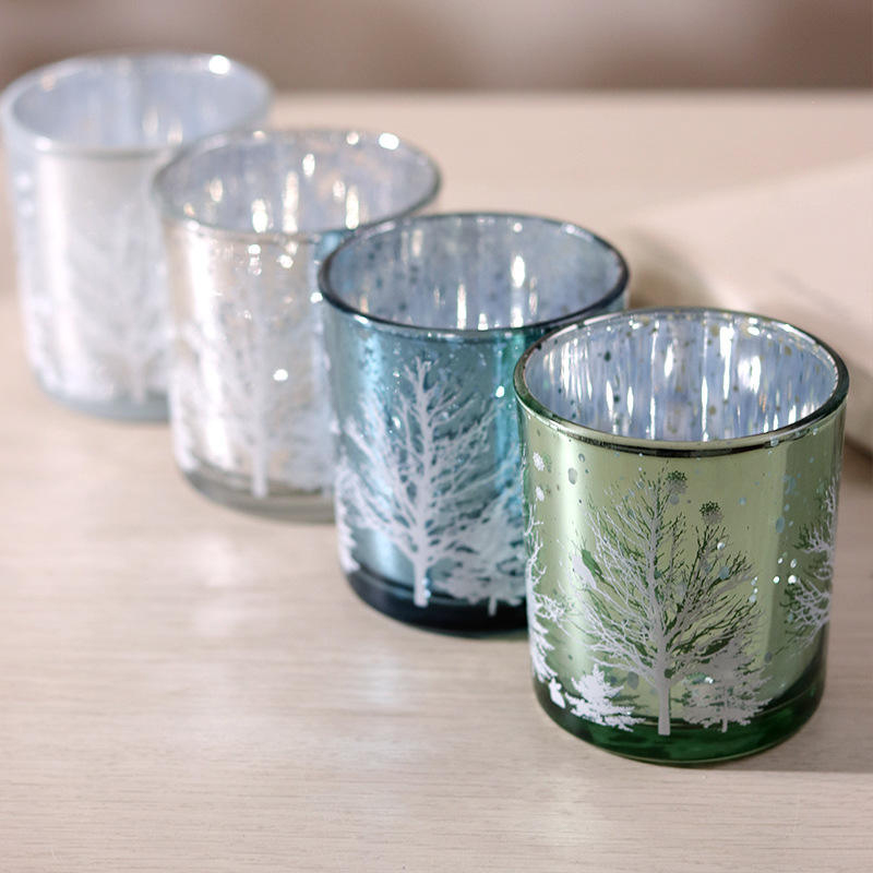 8*9cm Electroplated Carved Glass Candlestick Holder Cup Festive Decor Edition
