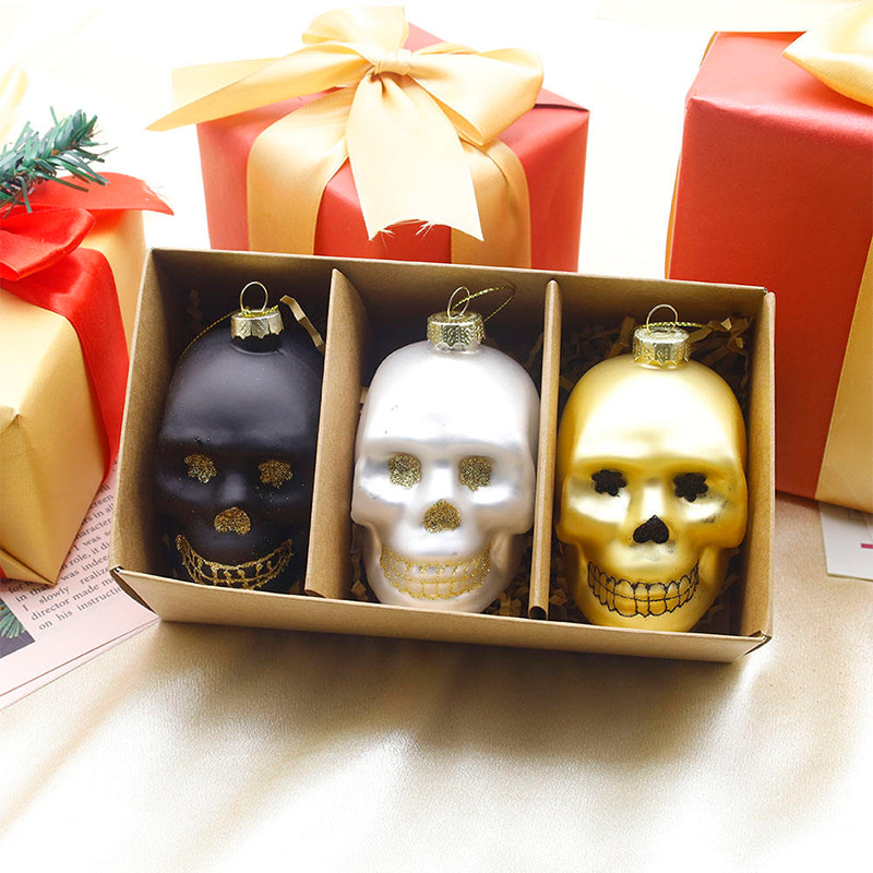 8*9cm Halloween Glass Skull Ornament Set