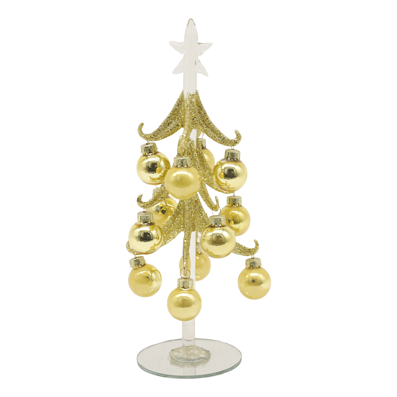 10×25 cm & 10×30 cm Festive Gold Glass Christmas Tree Adorned with Decorative Balls Options