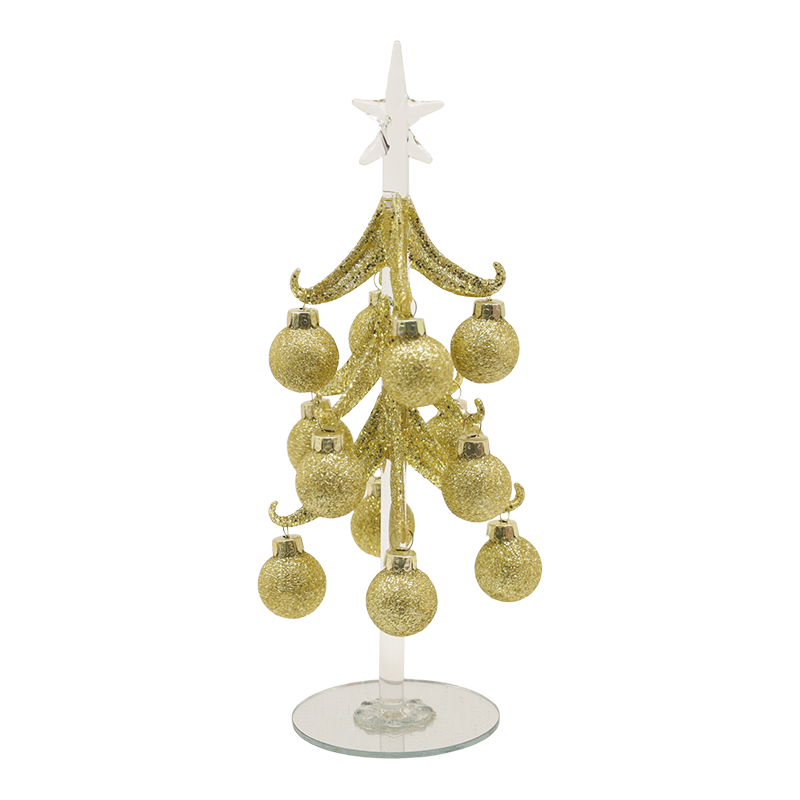 10×25 cm & 10×30 cm Festive Gold Glass Christmas Tree Adorned with Decorative Balls Options