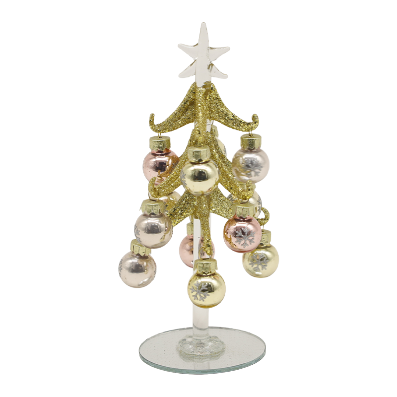 10×25 cm & 10×30 cm Festive Gold Glass Christmas Tree Adorned with Decorative Balls Options