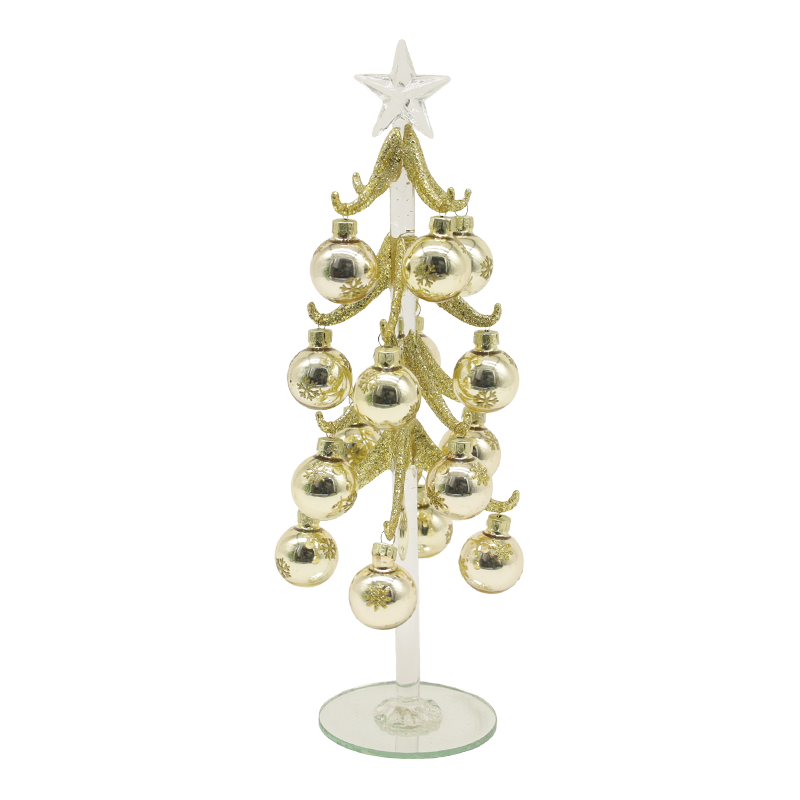 10×25 cm & 10×30 cm Festive Gold Glass Christmas Tree Adorned with Decorative Balls Options