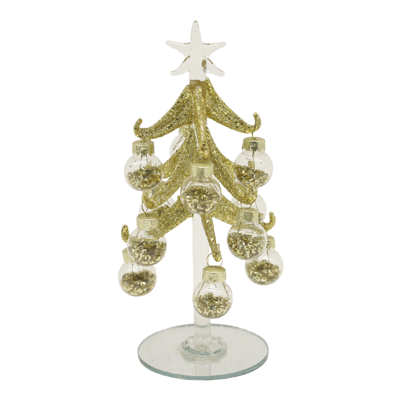 10×25 cm & 10×30 cm Festive Gold Glass Christmas Tree Adorned with Decorative Balls Options