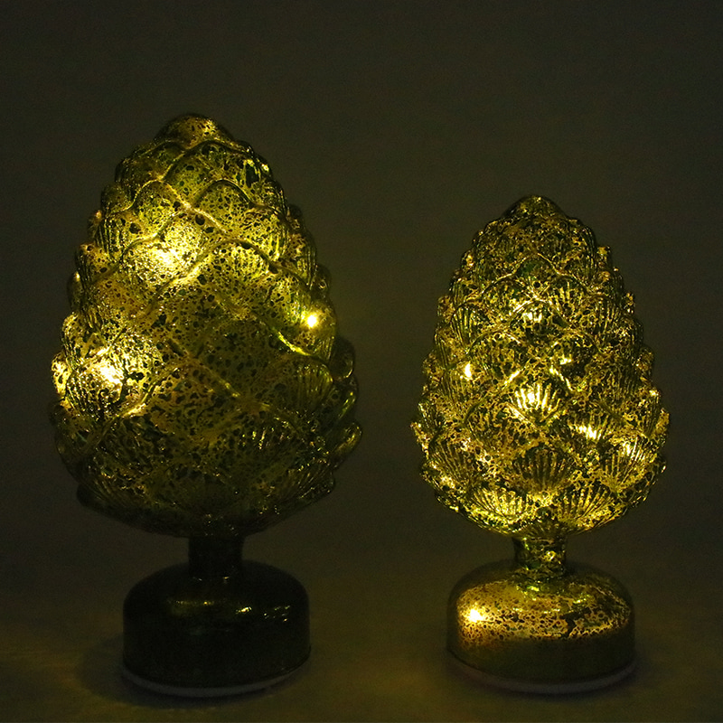 15×28 cm & 11×22 cm Pinecone Christmas Rotating Glass  LED Tabletop Decoration 