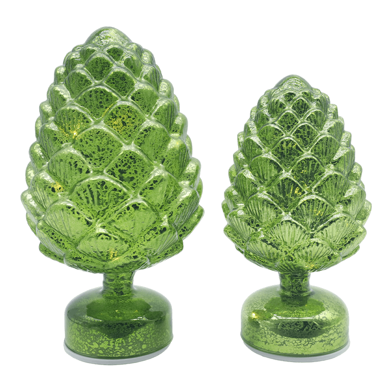 15×28 cm & 11×22 cm Pinecone Christmas Rotating Glass  LED Tabletop Decoration 