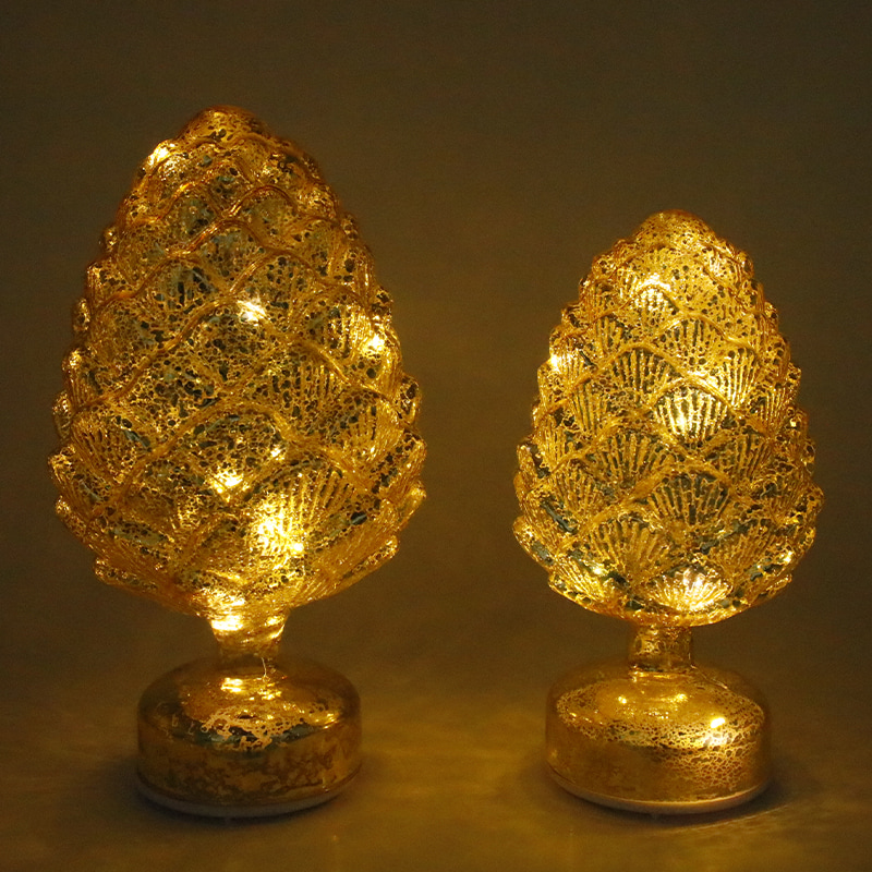 15×28 cm & 11×22 cm Pinecone Christmas Rotating Glass  LED Tabletop Decoration 