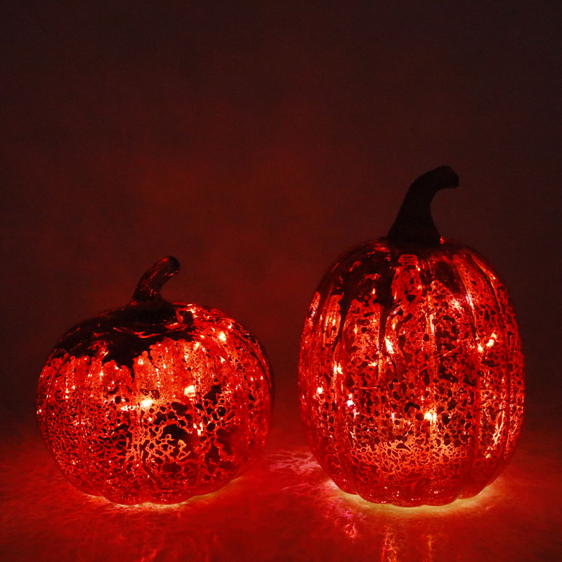 12*15cm Halloween LED Glass Pumpkin Lamp Tabletop Ornament