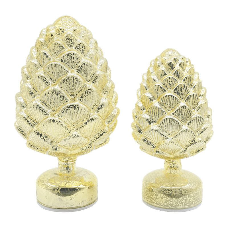 15×28 cm & 11×22 cm Pinecone Christmas Rotating Glass  LED Tabletop Decoration 