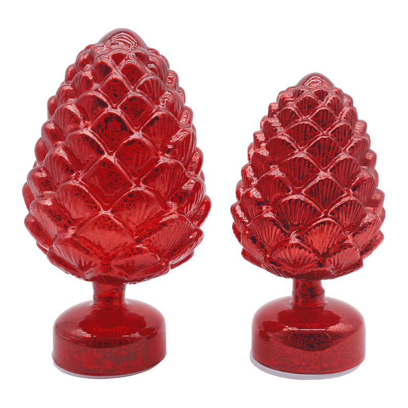15×28 cm & 11×22 cm Pinecone Christmas Rotating Glass  LED Tabletop Decoration 